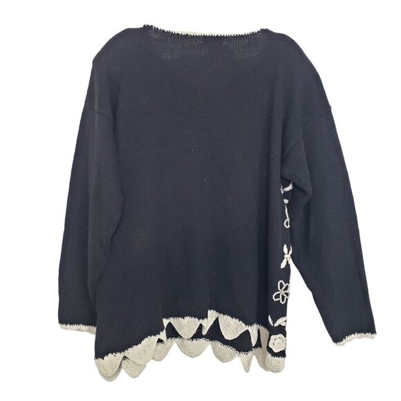All Points Beaded Embroidered Sweater Vintage Floral Knit Womens Size Medium - Picture 7 of 10